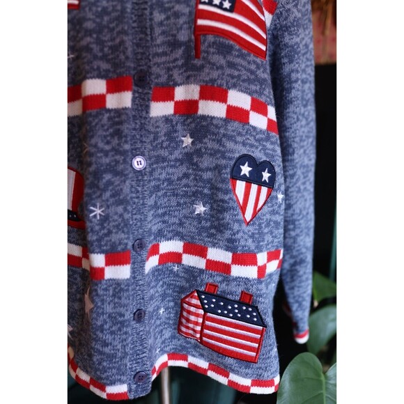 Vintage Americana Flag Red White & Blue Patriotic Inauguration Cardigan Sweater - Picture 7 of 12